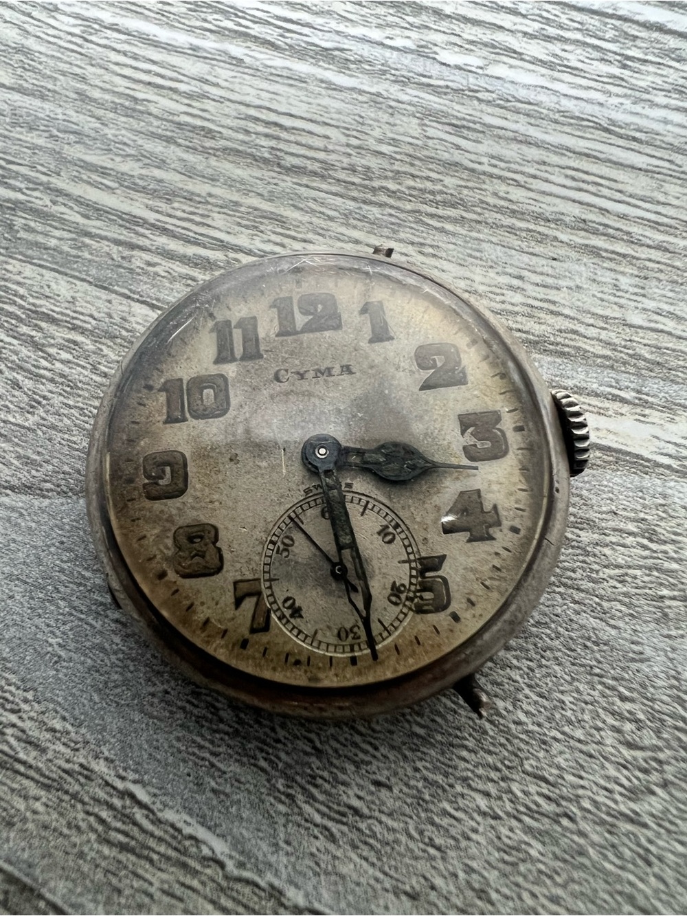 Cyma Vintage Pocket Watch - Aged Silver Dial